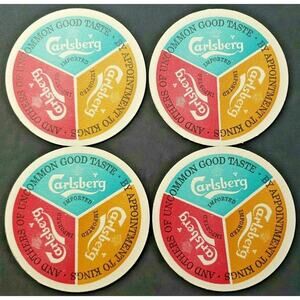 Vintage 1960's Carlsberg Beer Glass‎ Coasters 4.25" (4) NOS PB59